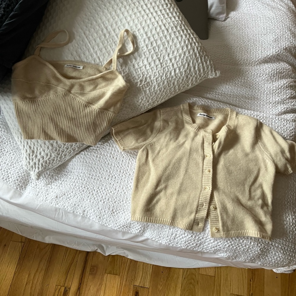 Ivory reformation cashmere cardigan set
